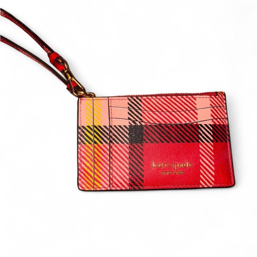 Kate Spade Morgan Museum Plaid Card Holder Wristlet | Red Plaid Wallet